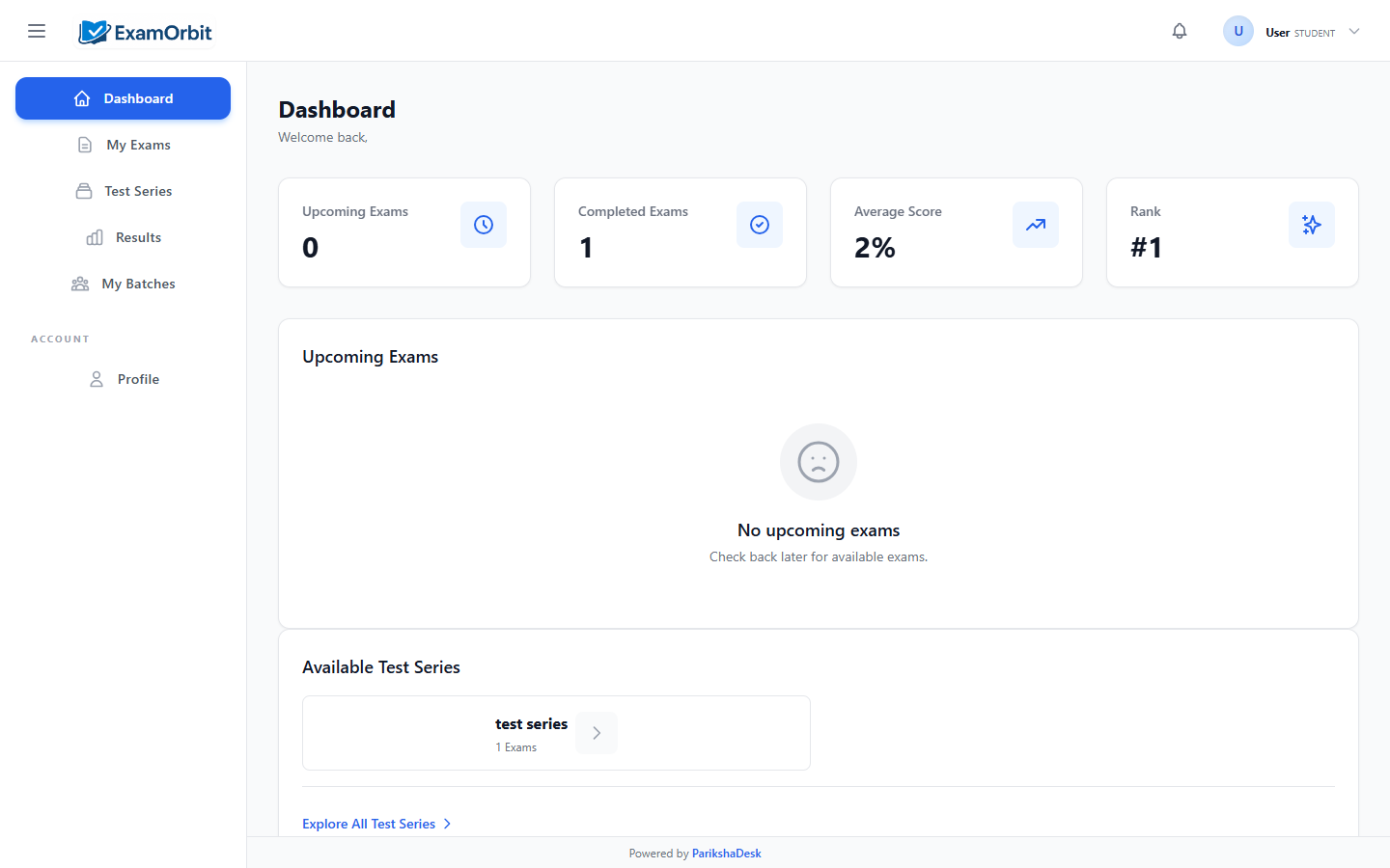 Student Dashboard Interface